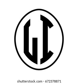 Black monogram curved oval shape initial letter li logo vector