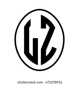 Black monogram curved oval shape initial letter lz logo vector