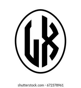Black monogram curved oval shape initial letter lx logo vector