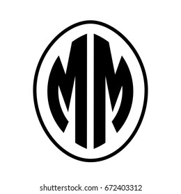 Black monogram curved oval shape initial letter mm logo vector
