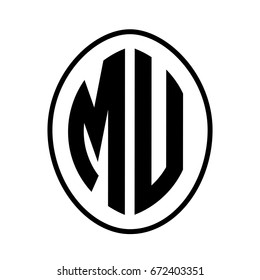 Black monogram curved oval shape initial letter mu logo vector