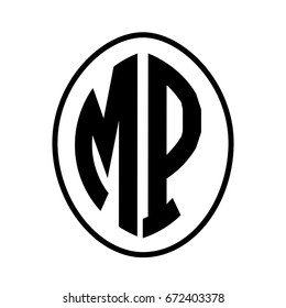 Black monogram curved oval shape initial letter mp logo vector
