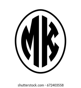 Black monogram curved oval shape initial letter mk logo vector