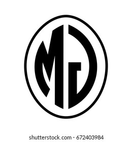 Black monogram curved oval shape initial letter mj logo vector