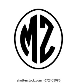 Black monogram curved oval shape initial letter mz logo vector