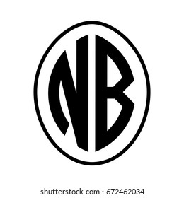 Black monogram curved oval shape initial letter nb logo vector
