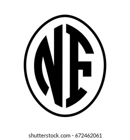 Black monogram curved oval shape initial letter nf logo vector