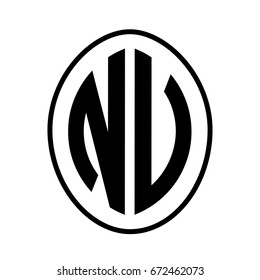 Black monogram curved oval shape initial letter nv logo vector
