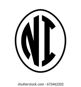 Black monogram curved oval shape initial letter ni logo vector