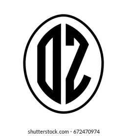 Black monogram curved oval shape initial letter oz logo vector