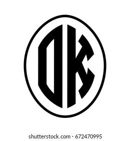 Black monogram curved oval shape initial letter ok logo vector