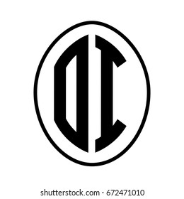 Black monogram curved oval shape initial letter oi logo vector
