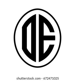 Black monogram curved oval shape initial letter oe logo vector