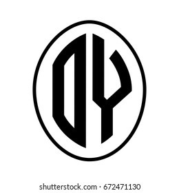 Black monogram curved oval shape initial letter oy logo vector