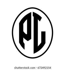 Black monogram curved oval shape initial letter pl logo vector