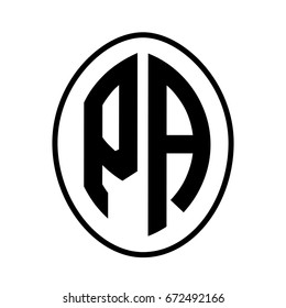 Black monogram curved oval shape initial letter pa logo vector