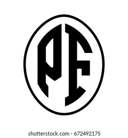 Black monogram curved oval shape initial letter pf logo vector