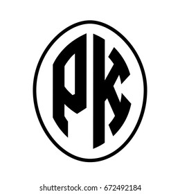 Black monogram curved oval shape initial letter pk logo vector