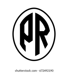 Black monogram curved oval shape initial letter pr logo vector