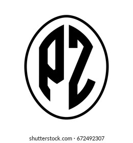 Black monogram curved oval shape initial letter pz logo vector