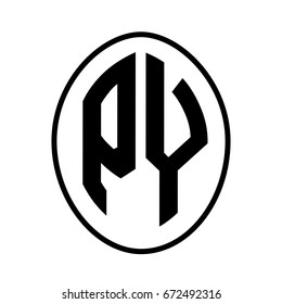 Black monogram curved oval shape initial letter py logo vector