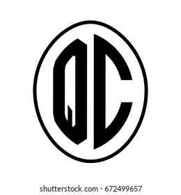 Black monogram curved oval shape initial letter qc logo vector