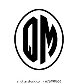 Black monogram curved oval shape initial letter qm logo vector