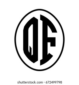 Black monogram curved oval shape initial letter qf logo vector