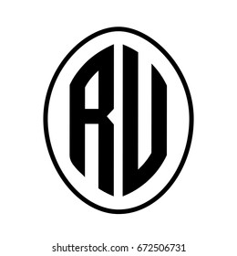 Black monogram curved oval shape initial letter ru logo vector