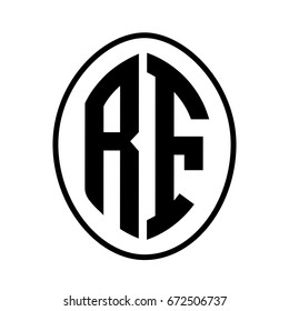 Black monogram curved oval shape initial letter rf logo vector