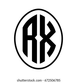 Black monogram curved oval shape initial letter rx logo vector
