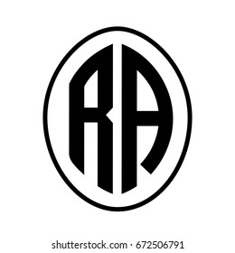 Black monogram curved oval shape initial letter ra logo vector