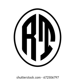Black monogram curved oval shape initial letter rt logo vector