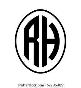 Black monogram curved oval shape initial letter rh logo vector