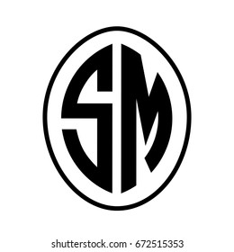 Black monogram curved oval shape initial letter sm logo vector