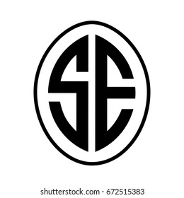 Black monogram curved oval shape initial letter se logo vector