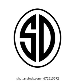 Black monogram curved oval shape initial letter sd logo vector