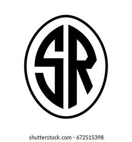 Black monogram curved oval shape initial letter sr logo vector
