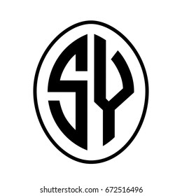 Black monogram curved oval shape initial letter sy logo vector