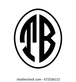 Black monogram curved oval shape initial letter tb logo vector