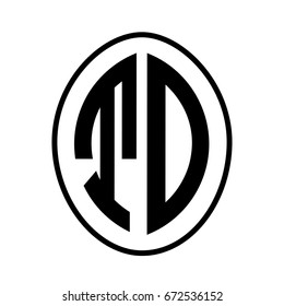 Black monogram curved oval shape initial letter td logo vector