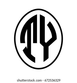 Black monogram curved oval shape initial letter ty logo vector