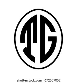 Black monogram curved oval shape initial letter tg logo vector