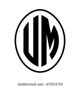 Black monogram curved oval shape initial letter um logo vector