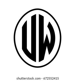 Black monogram curved oval shape initial letter uw logo vector