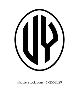 Black monogram curved oval shape initial letter uy logo vector
