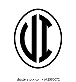 Black monogram curved oval shape initial letter vi logo vector