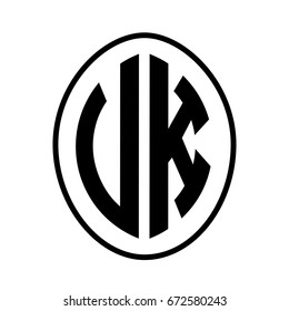 Black monogram curved oval shape initial letter vk logo vector