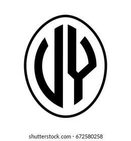 Black monogram curved oval shape initial letter vy logo vector