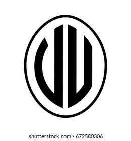 Black monogram curved oval shape initial letter vu logo vector